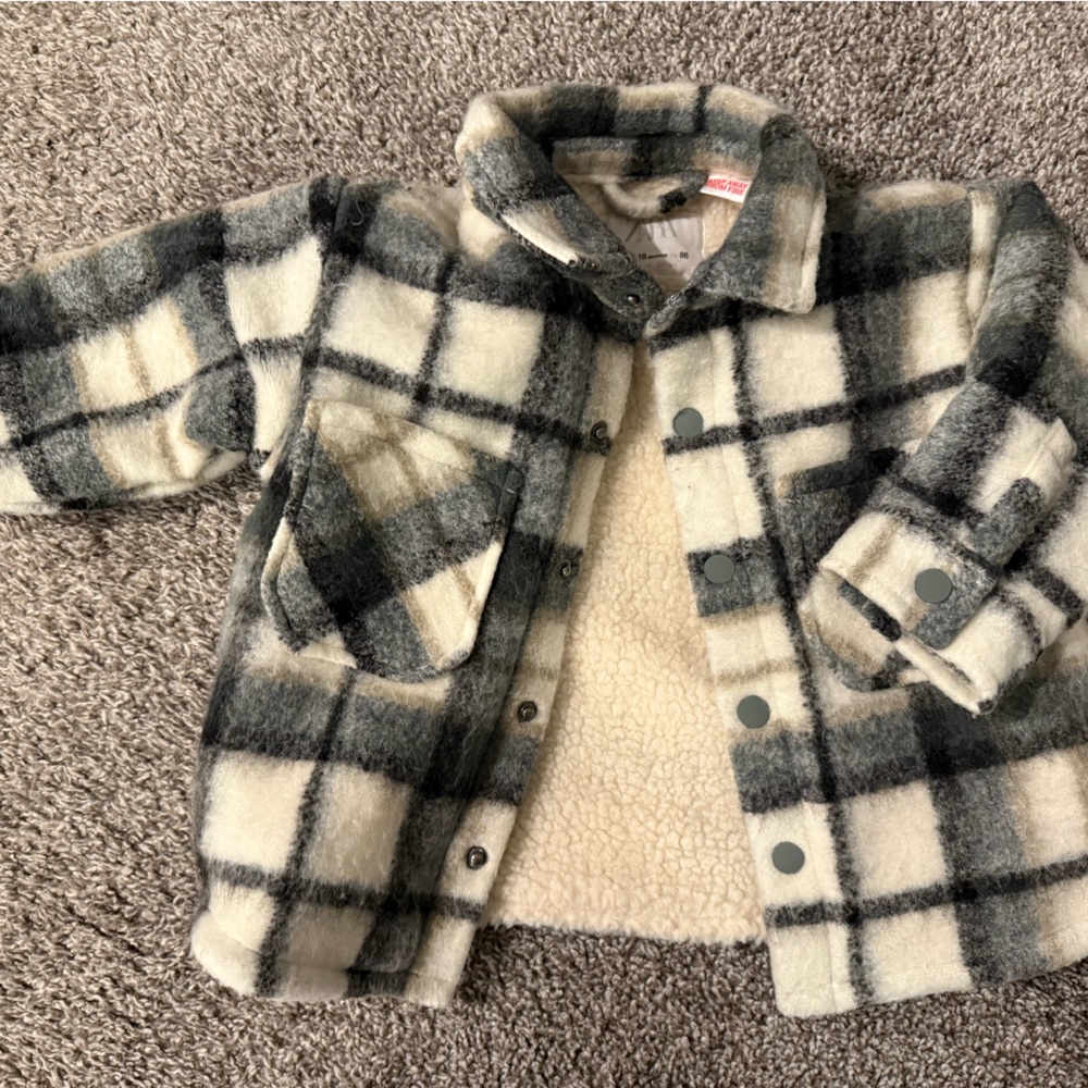 Zara Kids Plaid Button Down Shirt Jacket- Black and Cream